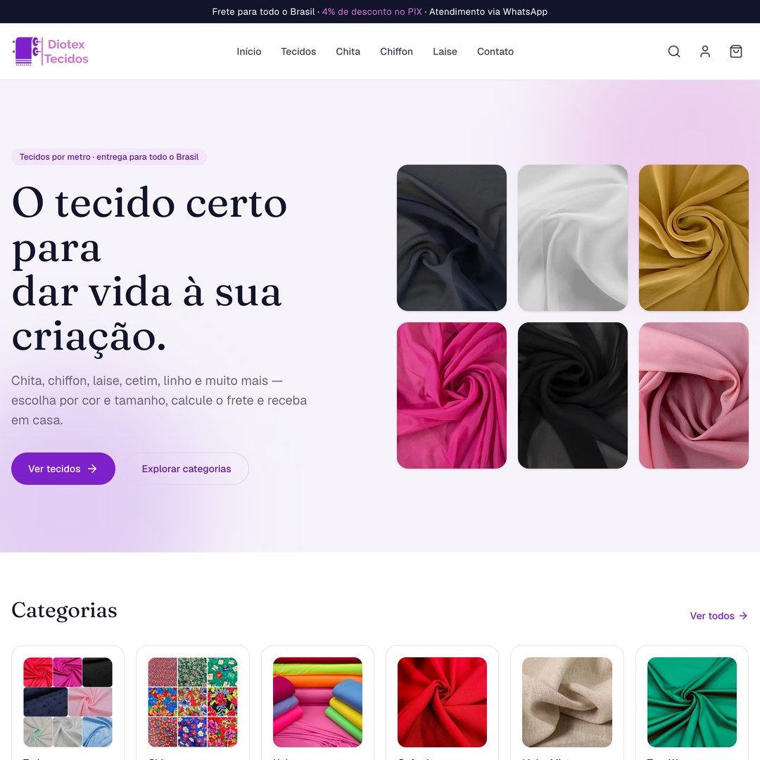E-commerce Diotex Tecidos, criado pela BRSmartFlow