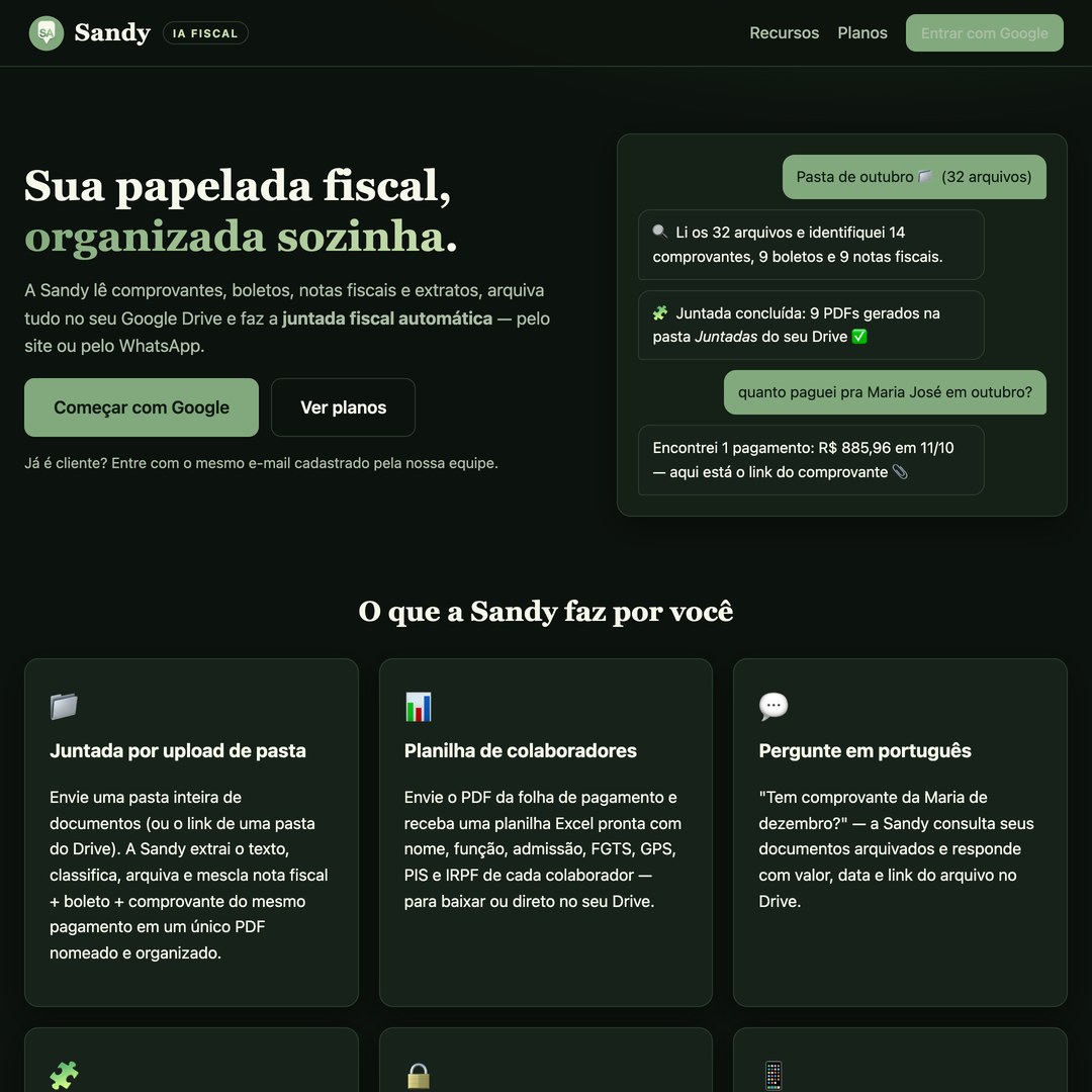 Screenshot do site Sandy.AI